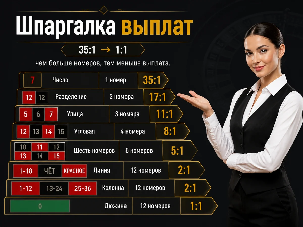35:1 — 1:1, чем больше номеров, тем меньше выплата — шпаргалка выплат