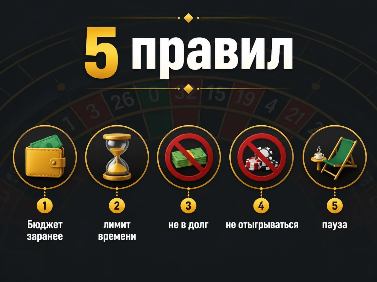Бюджет заранее, лимит времени, не в долг, не отыгрываться, пауза — 5 правил