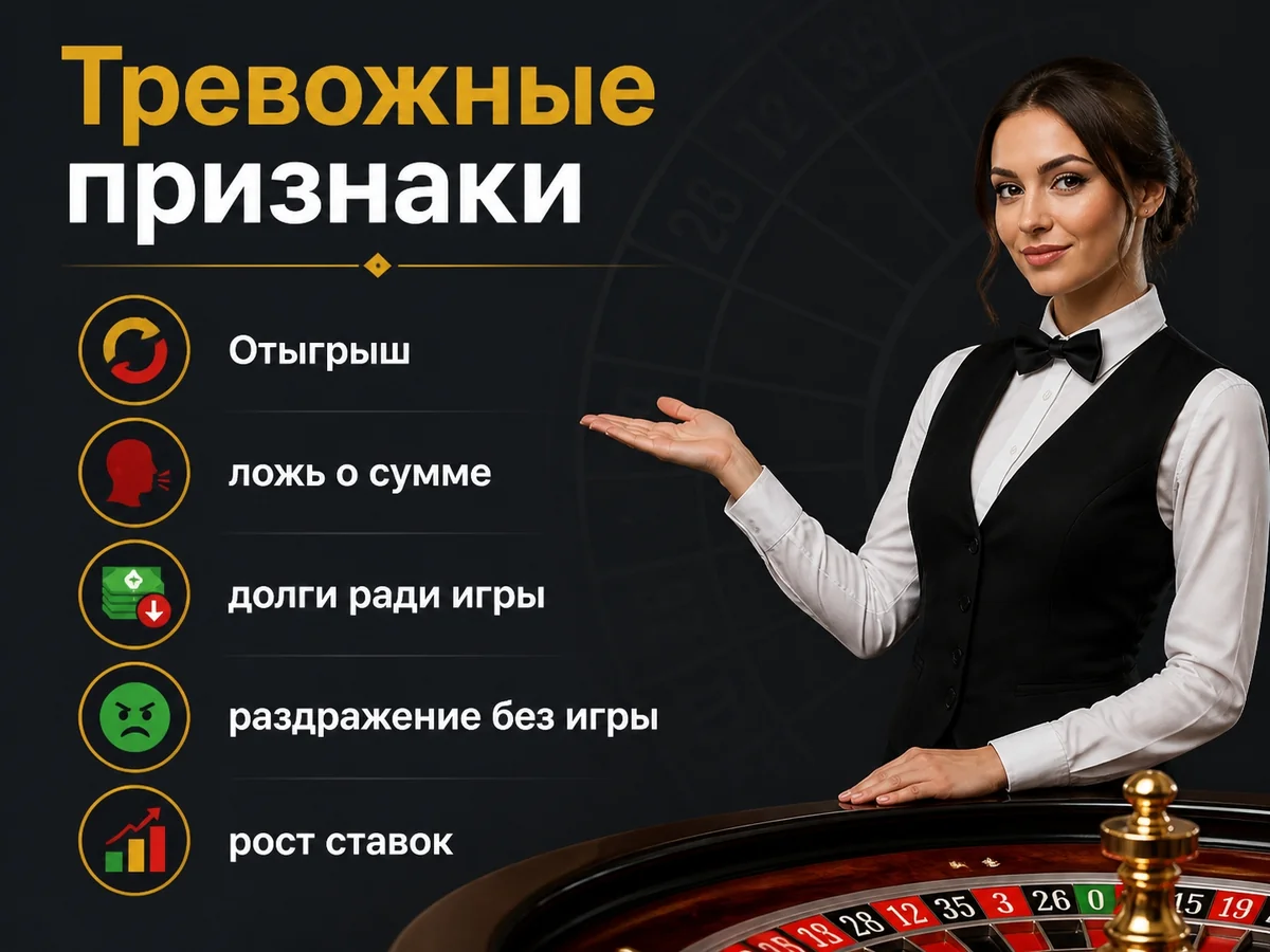 Отыгрыш, ложь о сумме, долги ради игры, раздражение без игры, рост ставок — тревожные признаки