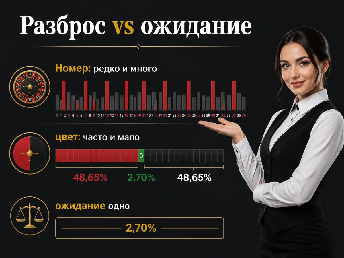 Номер: редко и много, цвет: часто и мало, ожидание одно — разброс vs ожидание