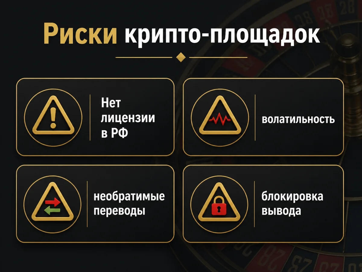 Нет лицензии в РФ, волатильность, необратимые переводы, блокировка вывода — риски крипто-площадок