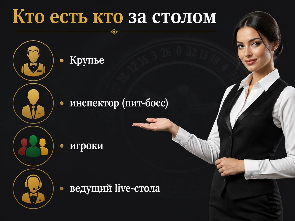 Крупье, инспектор, игроки, ведущий live-стола — кто есть кто за столом