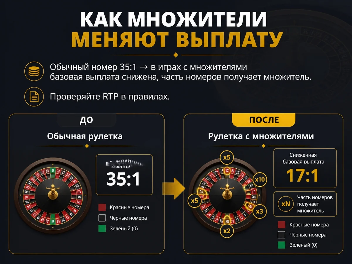 Обычный номер 35:1 — в играх с множителями базовая выплата снижена — как множители меняют выплату