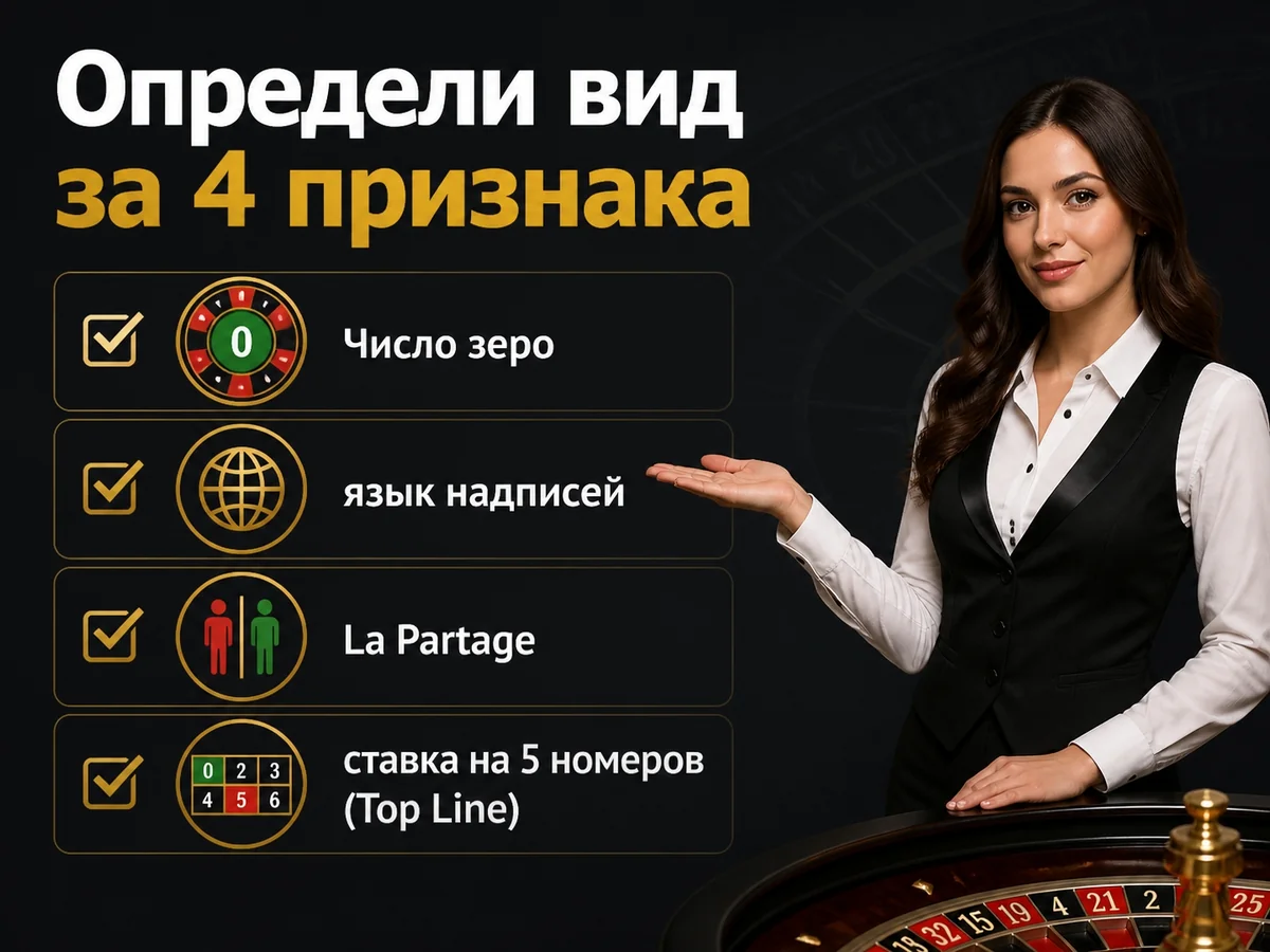 Число зеро, язык надписей, La Partage, ставка на 5 номеров — определи вид за 4 признака